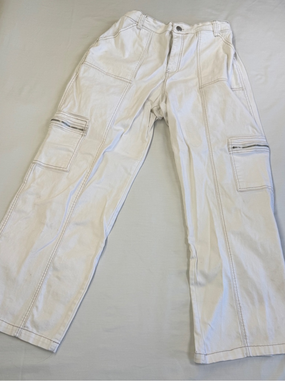 Sweet Envy Women’s White Cargo Pants Size Large Wide Leg Utility Y2K
